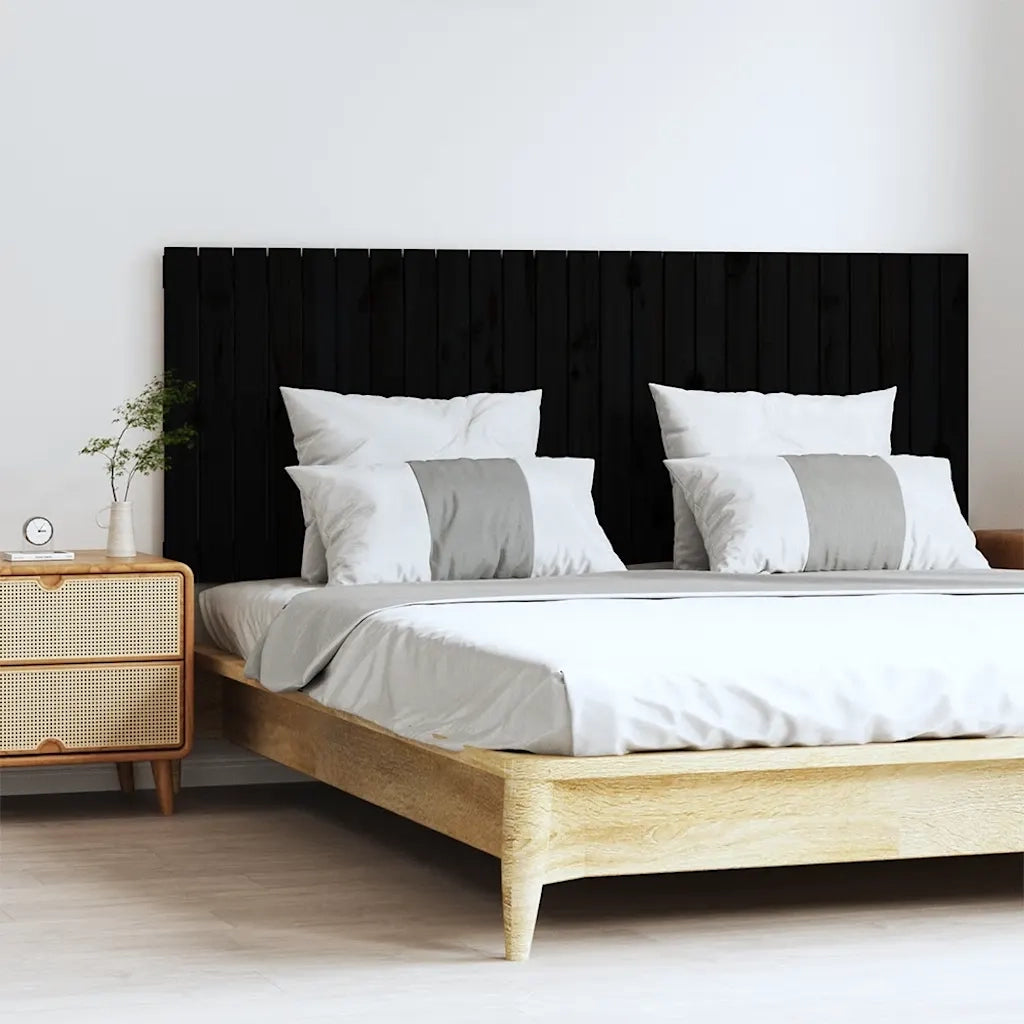 Testiera | Testata da Parete Nera 159,5x3x60 cm in Legno Massello di Pino