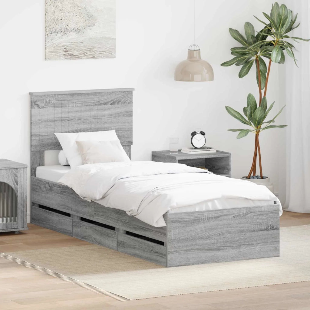 Struttura del letto con cassetto Grigio Sonoma 75 x 190 cm