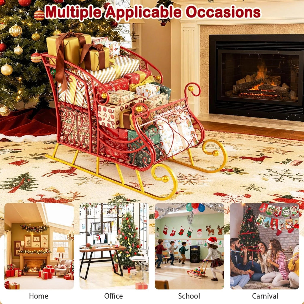 SOARS Decorazioni Natalizie, Slitta Natalizia in Metallo, Ampio Spazio per Regali di Natale, Giocattoli, Stabile, Addobbi Natalizi per Esterno Interno per Casa, Ufficio (85 X 42 X 61,5 CM)