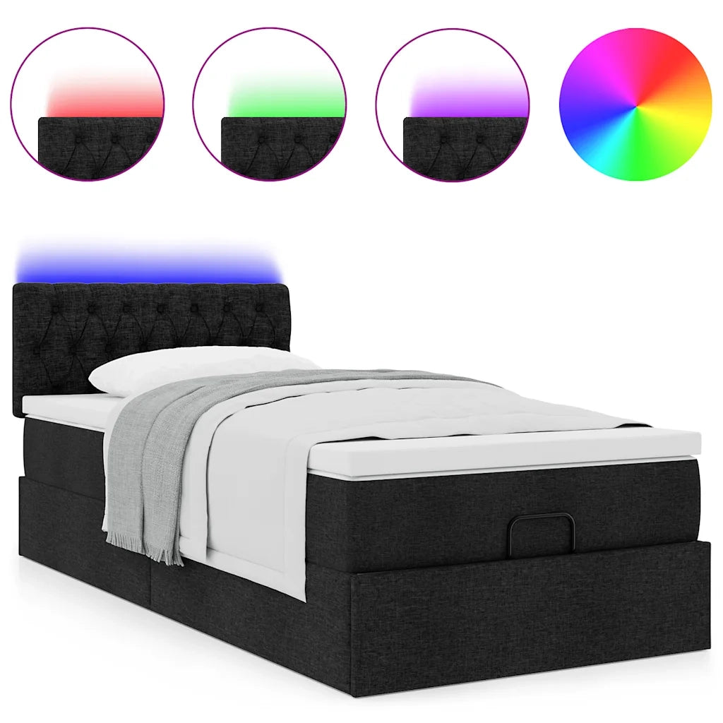 Struttura Letto Pouf con Materasso Nero 90x190 cm in Tessuto