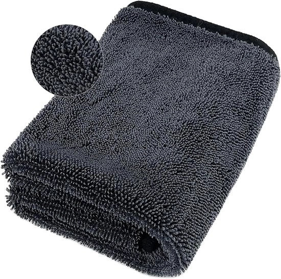 Doppio telo microfibra XXL grande e spesso 90x60cm - 650GSM - Super assorbente - Per dettaglio auto e pulizia - Nero