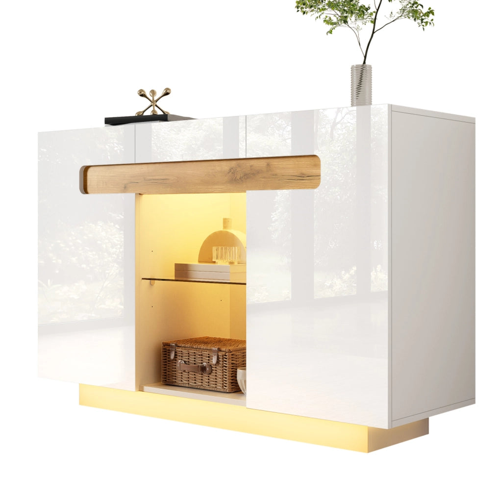 Sideboard LED bianco e legno naturale 120 × 40 × 80 cm