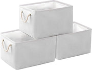 Set di archiviazione 3 pezzi di cassetti ripiegabili in canapa con maniglie - contenitore di archiviazione in tessuto per abbigliamento e asciugamani - bianco - 34 x 22 x 17 cm