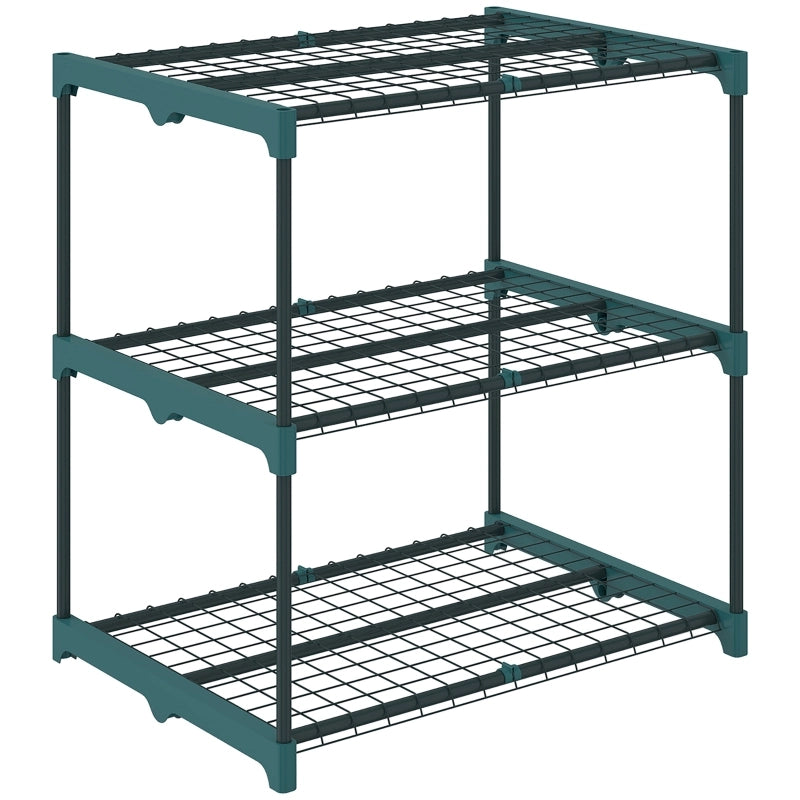 Scaffale a 3 livelli per piante con struttura a innesto in plastica e acciaio verde scuro 68 × 49 × 72 cm