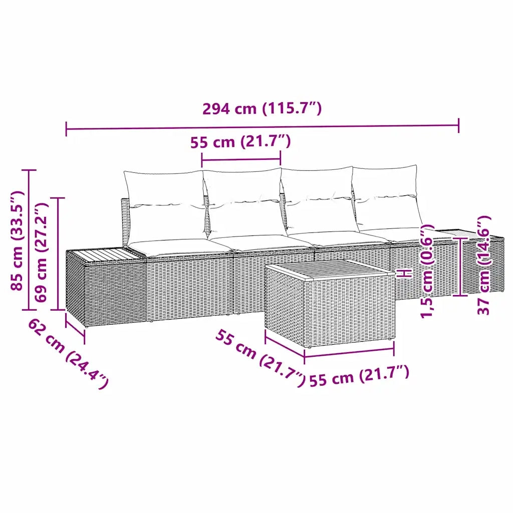 Set Divano da Giardino con cuscino 5 pcs Grigio Poly Rattan 3348020