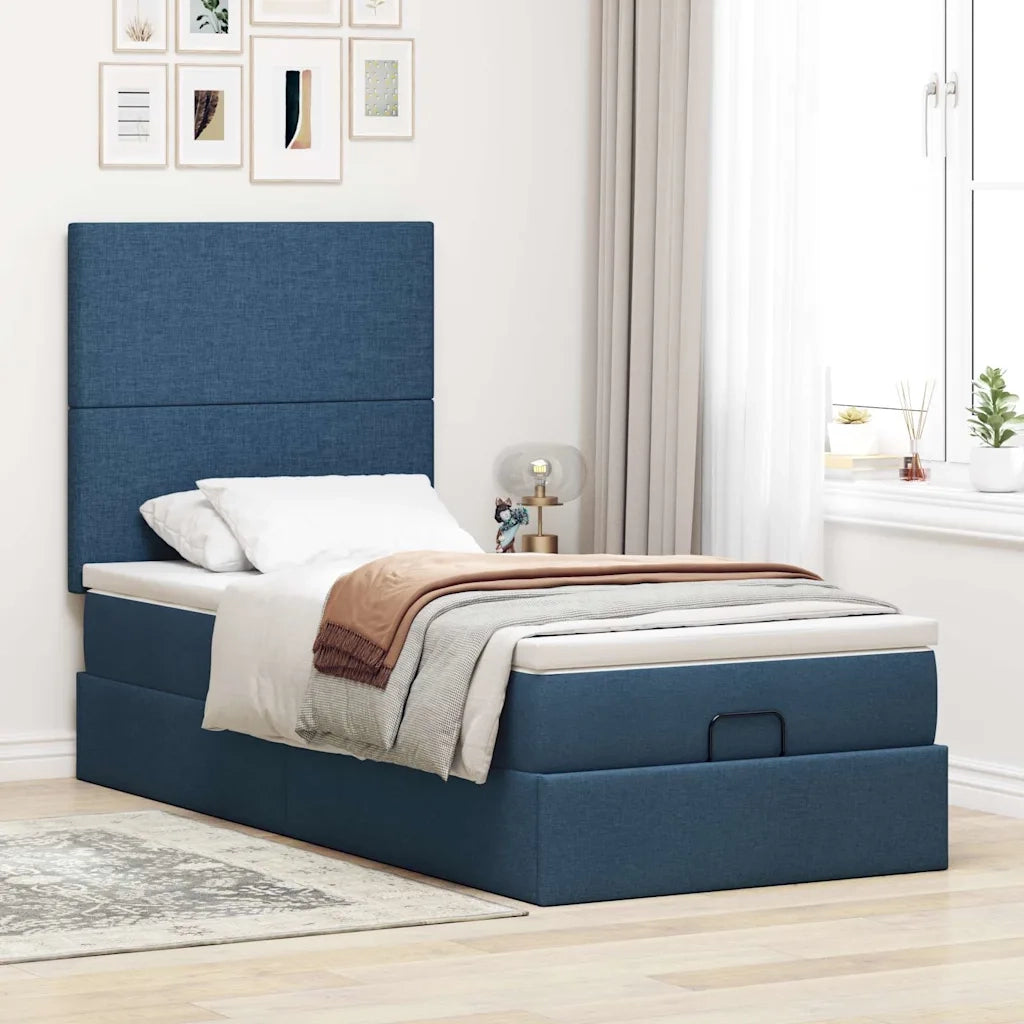 Struttura Letto Pouf con Materasso Blu 90x190 cm in Tessuto 3313891