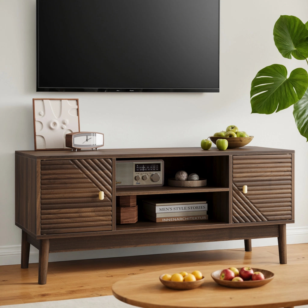 Mobile TV 110x40x48 cm con ampio spazio contenitore e gestione cavi in MDF; noce