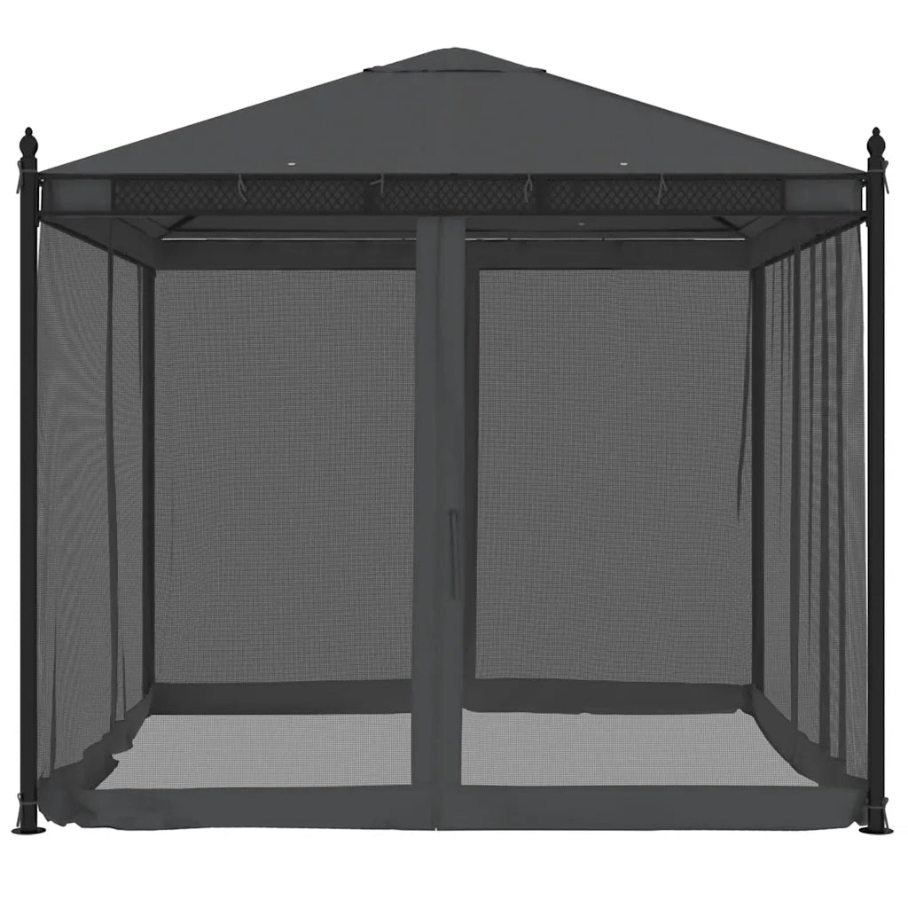 Gazebo | Pergolato con Pareti in Rete Antracite 2,93x2,93 m in Acciaio