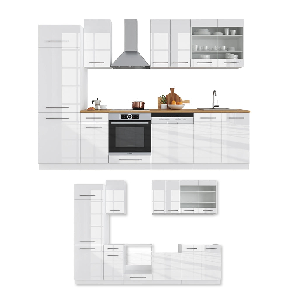 Cucina componibile Fame-Line Bianco lucido/Bianco 300 cm, PL Rovere Vicco