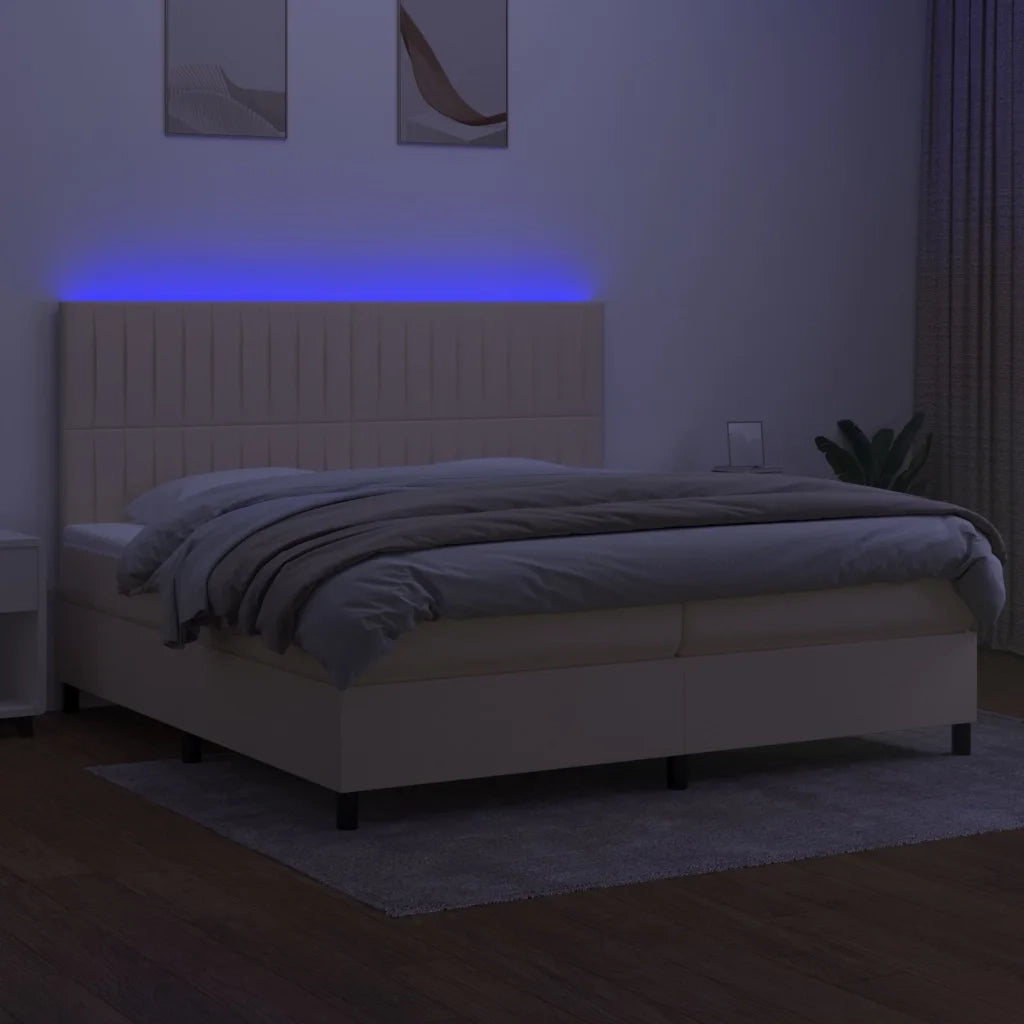 Letto a Molle Materasso e LED bianco 200x200cm in Tessuto