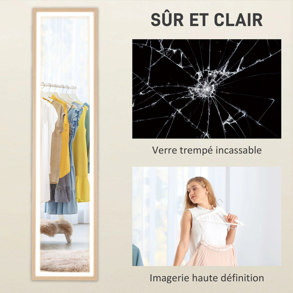 Specchio a Pieno Lunghezza con LED ¨C zephmum ¨C Rovere 40x160 cm