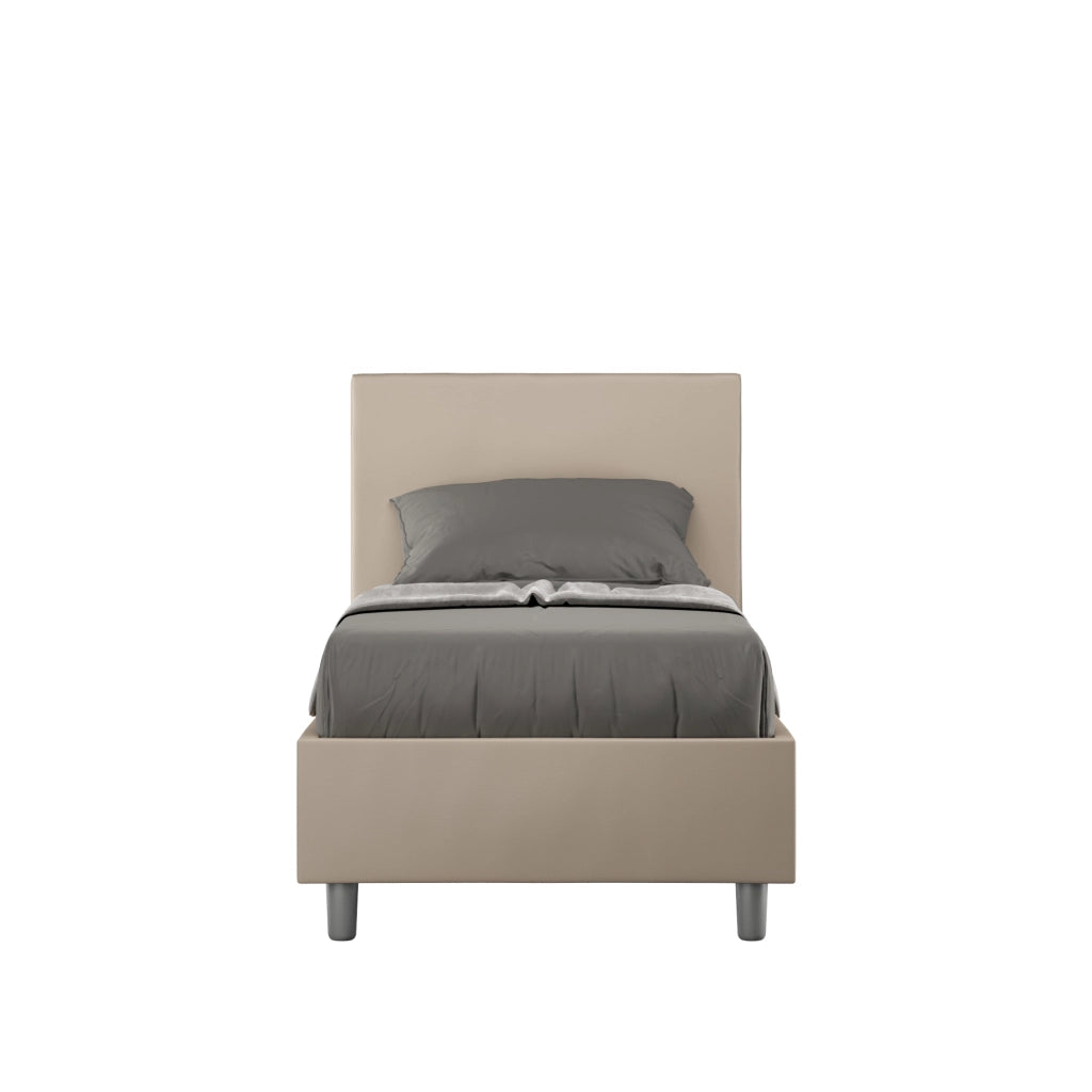 BS COM Letto singolo senza rete imbottito 80x200 similpelle tortora
