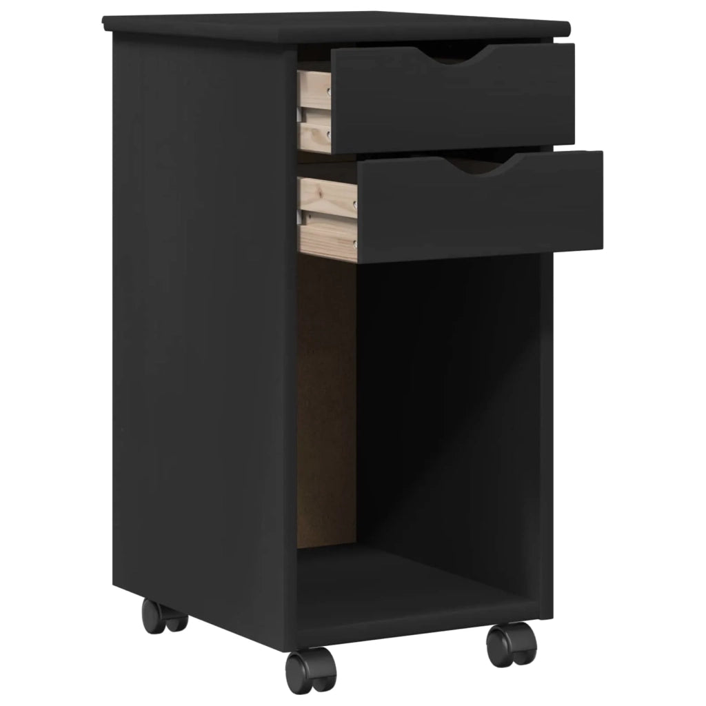 Mobile con Ruote Nero 34 x 39 x 65,5 cm Legno di pino massiccio 42028355