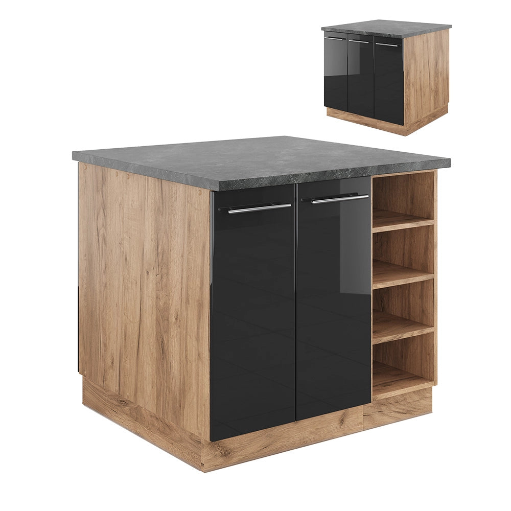 Isola cucina Fame-Line Antracite lucido/Rovere dorato 90 cm senza piano di lavoro Vicco
