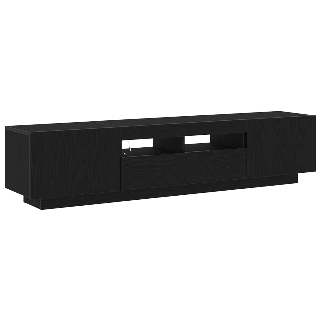 Mobile TV  con luci LED, Nero Rovere, 180x35x40 cm, in legno ingegnerizzato
