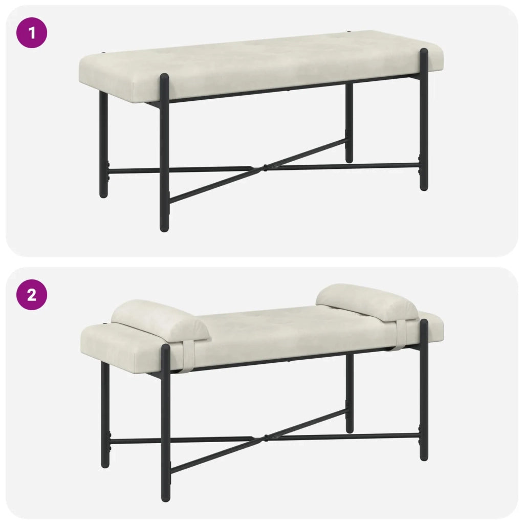 Panchina con bottoni e cuscini Crema 110 x 40 x 46 cm Velluto 42038393