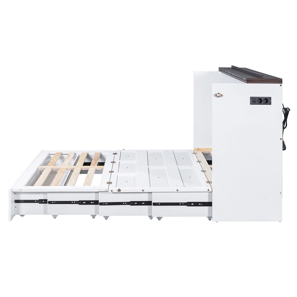 Letto a scomparsa con USB - Xylo - 140x200 cm - Bianco - Cassetti e mensola