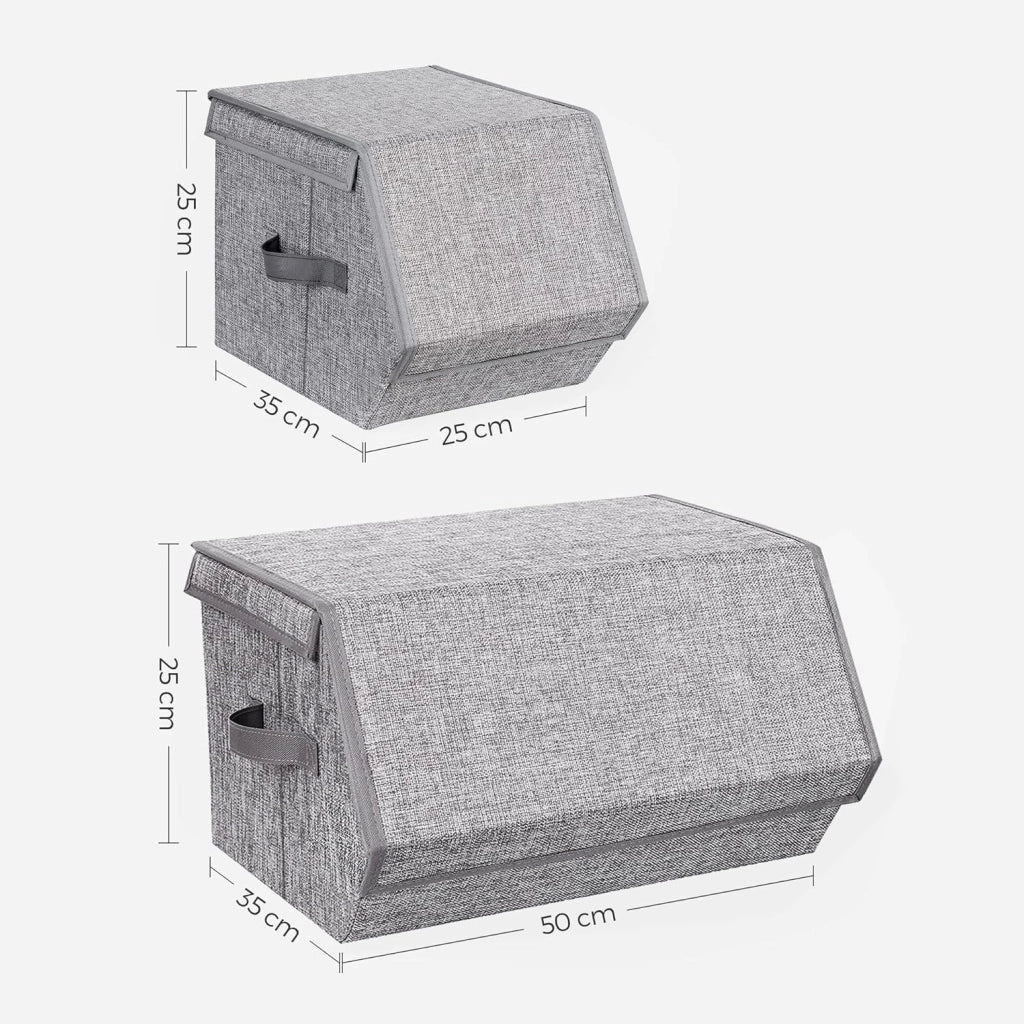 SONGMICS Scatole Portaoggetti Impilabili, Set di 3 Contenitori con Coperchio, Cornice di Metallo, Chiusura Magnetica, per Vestiti Giocattoli Libri, Grigio RLB12GY