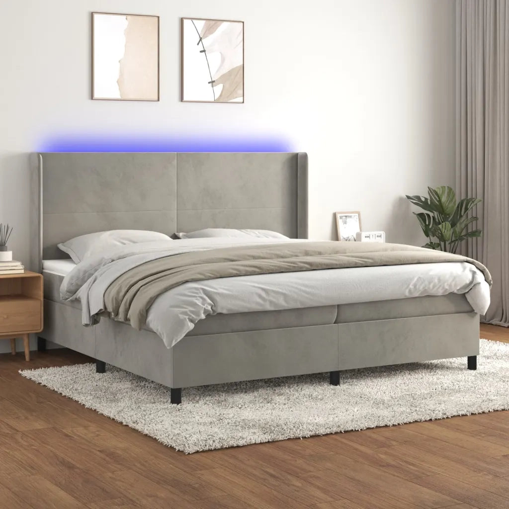 Letto a Molle Materasso e LED Grigio Chiaro 200x200 cm Velluto 3139463