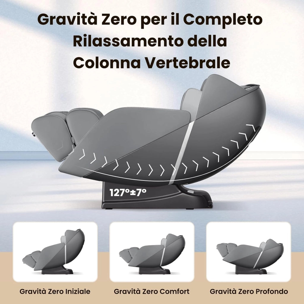 Poltrona Massaggiante, Sedia da Massaggio con 12 Modalità, 6 Tecniche di Massaggio, Stretch Thailandese e Guida SL, Poltrona Relax con Telecomando per Tutto il Corpo (Grigio)