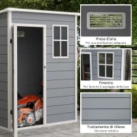 Casetta da Giardino Porta Attrezzi con Porta Bloccabile, Finestra e Presa d'Aria, Grigio