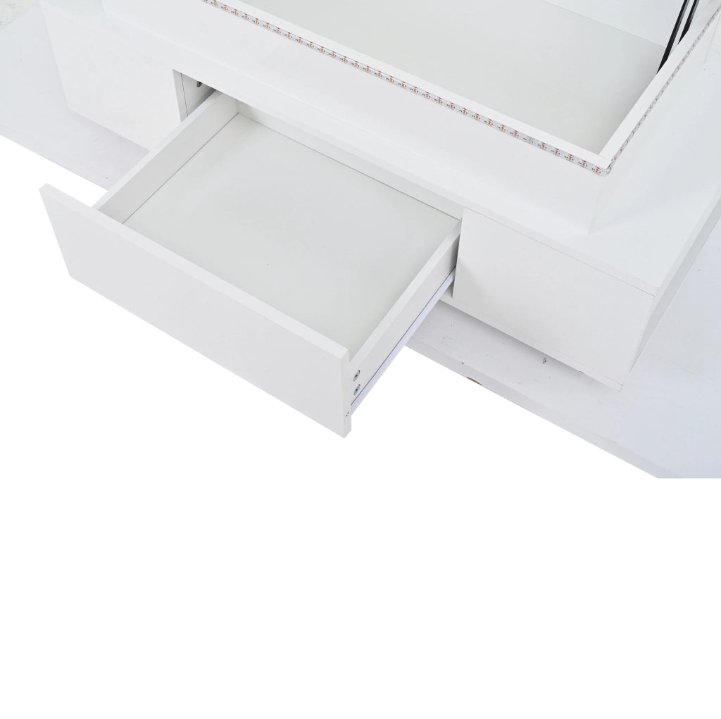 Tavolino da salotto elevabile con vano contenitore, cassetto e luce LED