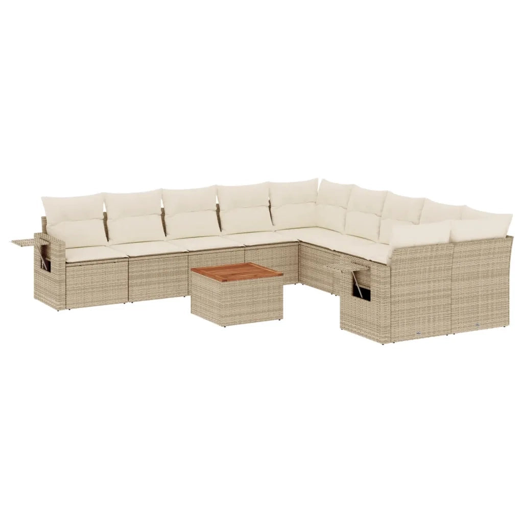 Set Divani da Giardino 11 pz con Cuscini Beige in Polyrattan