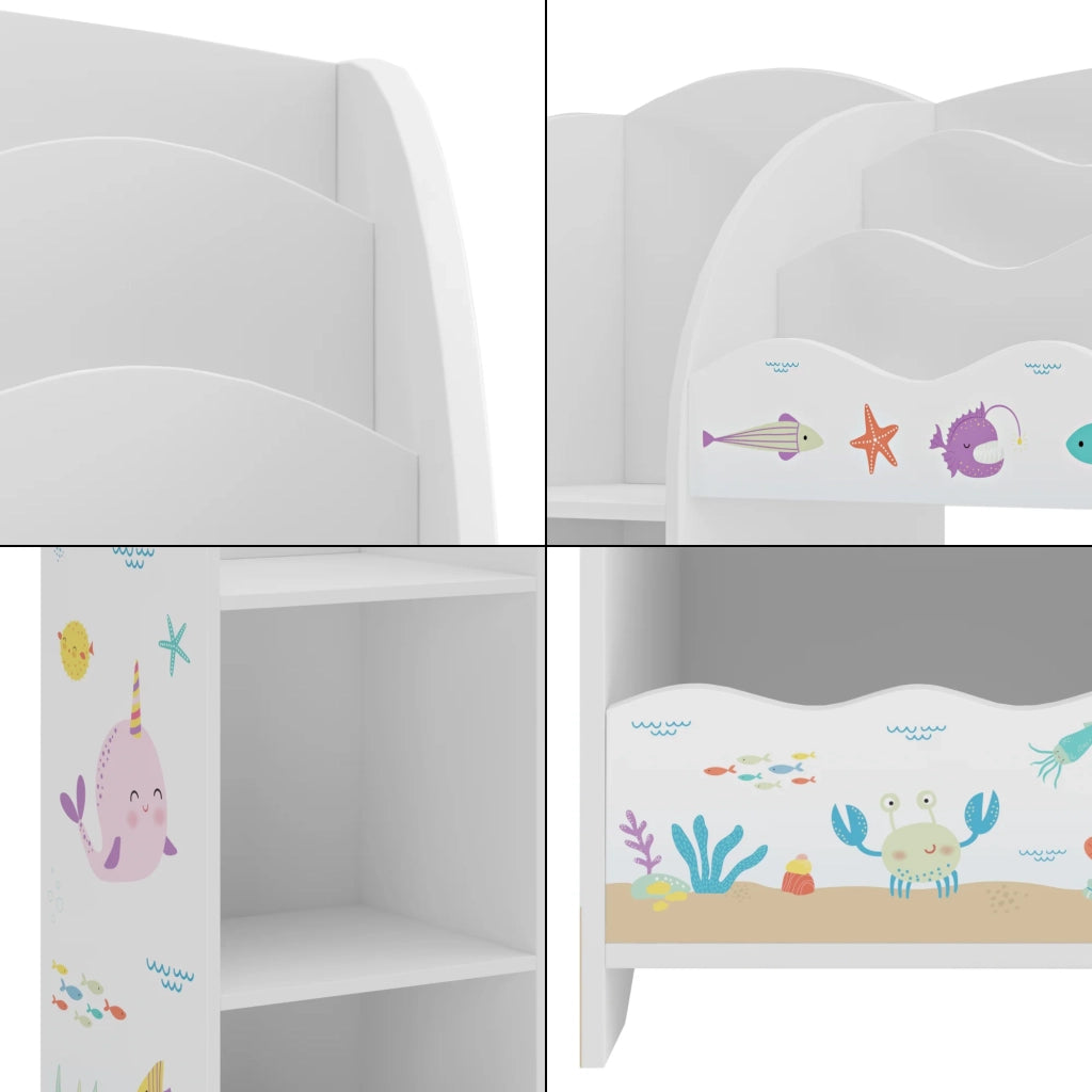 Scaffale dal design senza tempo per soggiorno camera da letto mobiletto per bambini con motivo oceano 100 x 93 x 30 cm bianco grigio 03_0011210
