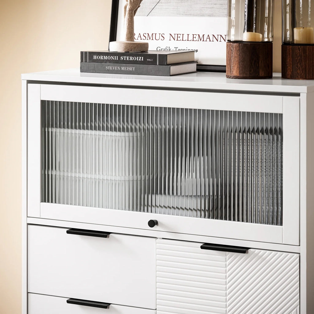 SoBuy Credenza con 3 cassetti e 2 ante, Credenza decorativa, Consolle laterale stretta Bianco 86x40x108cm FSB94-W