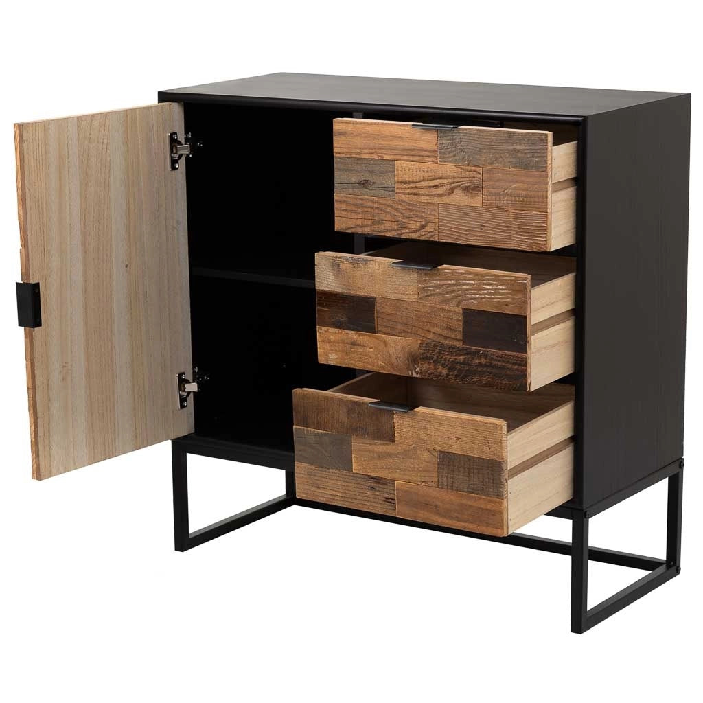 Mobile da ingresso in legno e metallo con 1 anta e 3 cassetti marrone 80x34x80