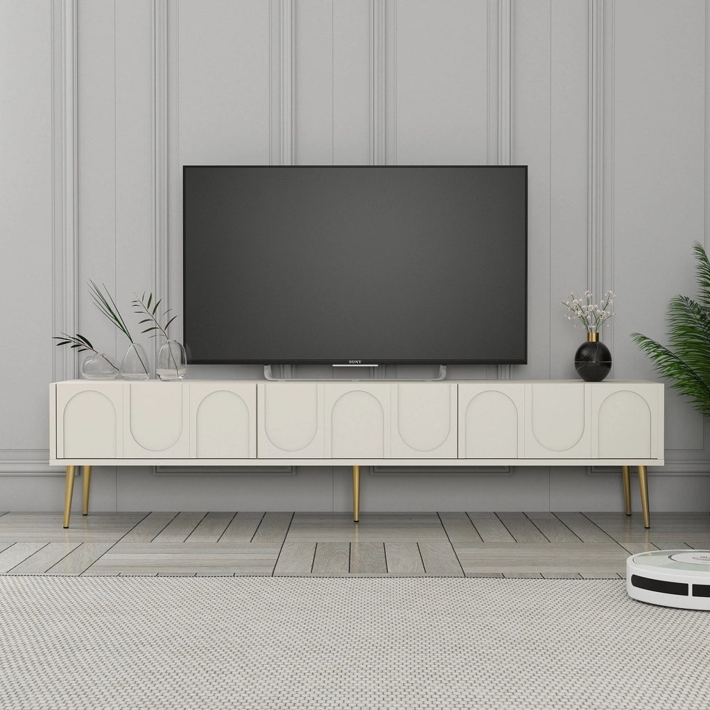 Marnate, Mobile Porta tv 3 Ante, 180x35x43h cm Bianco Crema