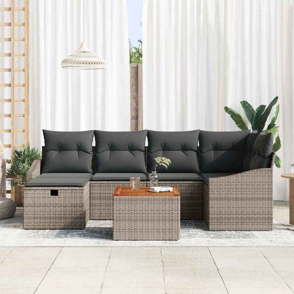 Set Divano da Giardino con cuscino 7 pcs Grigio Poly Rattan