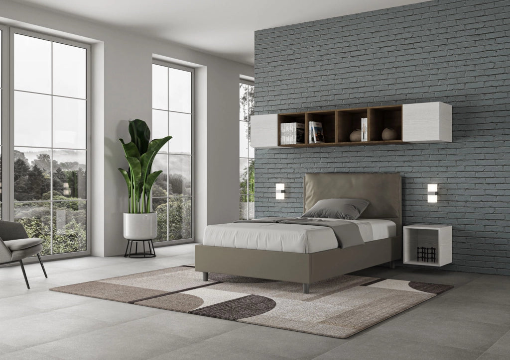 Letto 1 Piazza E Mezzo 120x190 cm Senza Rete Imbottito in Similpelle Antea Large Cappuccino