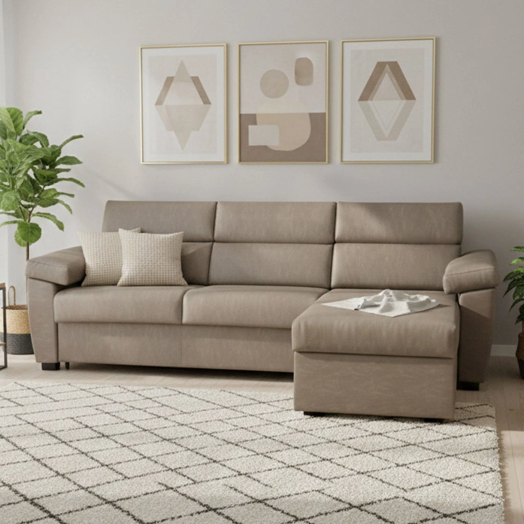 Priverno, Divano Letto con Penisola Sfoderabile Made in Italy, 285x160 cm Grigio Tortora