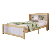Letto Singolo 90x200 cm con Testiera Contenitore e Libreria in Legno Massello - Bianco