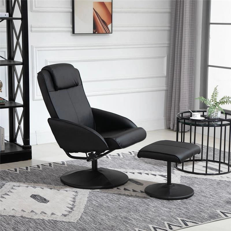 POLTRONA RELAX RECLINABILE CON POUF POGGIAPIEDI IN SIMILPELLE 71X78X101CM  NERO