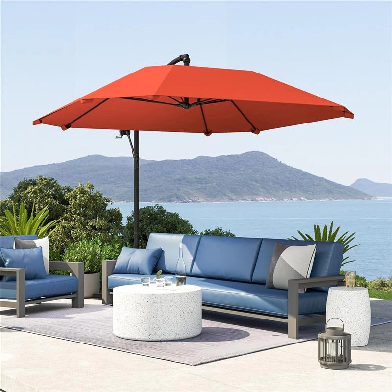 OMBRELLONE A SBALZO CON COPERTURA REGOLABILE E BASE A CROCE IN METALLO E POLIESTERE 260X304X245 CM BORDEAUX