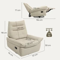 Poltrona Relax Reclinabile Manualmente con Poggiapiedi e Base Girevole Senza Braccioli, Crema