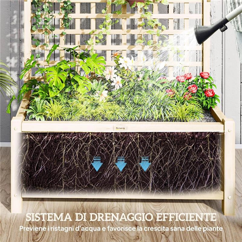 FIORIERA DA GIARDINO CON TRALICCIO PER PIANTE RAMPICANTI, 90X45X183 CM, LEGNO NATURALE