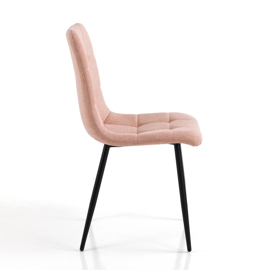 Sedia CORFU-B PINK in velluto rosa trapuntato con gambe nere