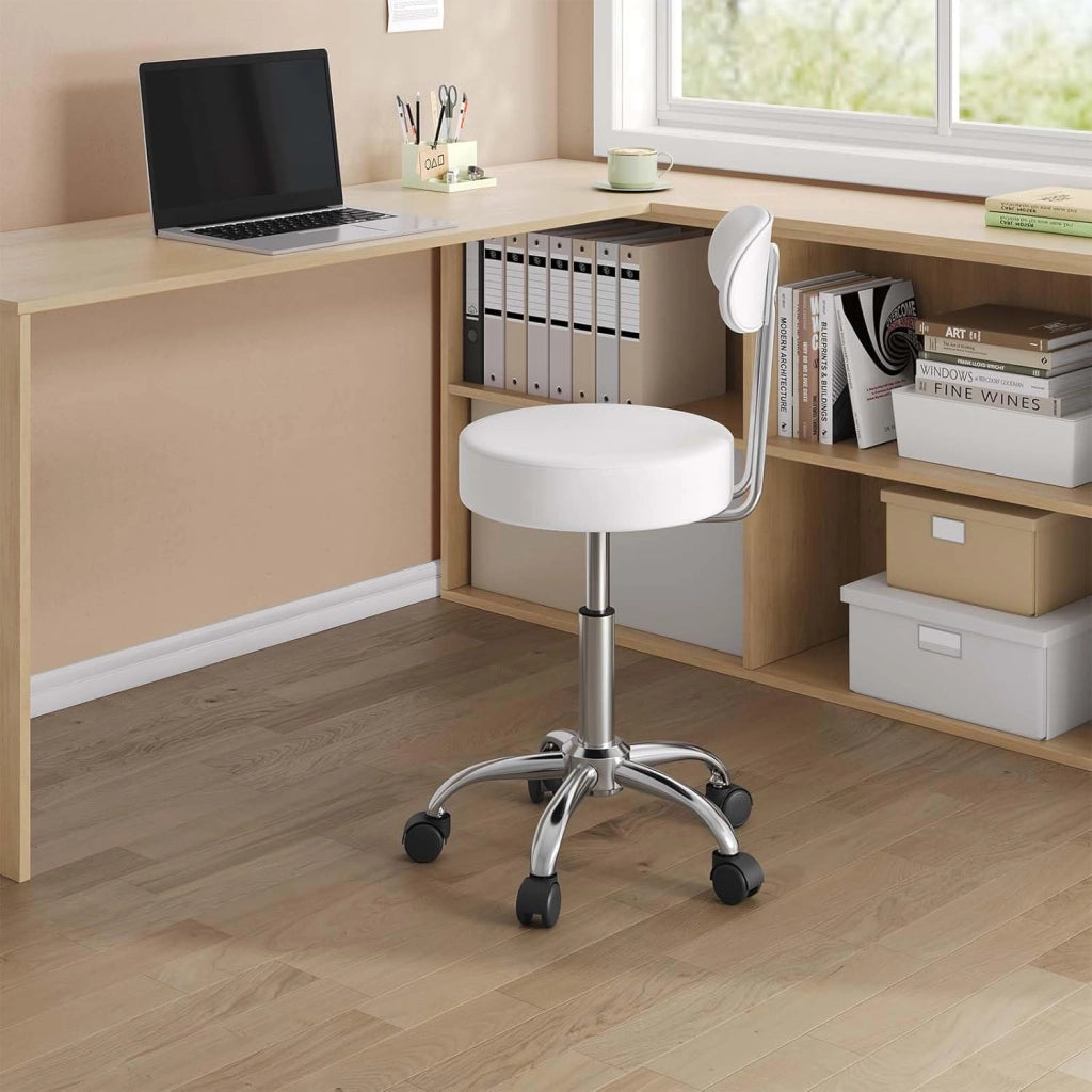 Sedie Ufficio Sedia da Scrivania Sgabelli con Schienale PU Cromato Girevole Moderno, per Ufficio, Salone, Massaggio, Toeletta Trucco, Bianco