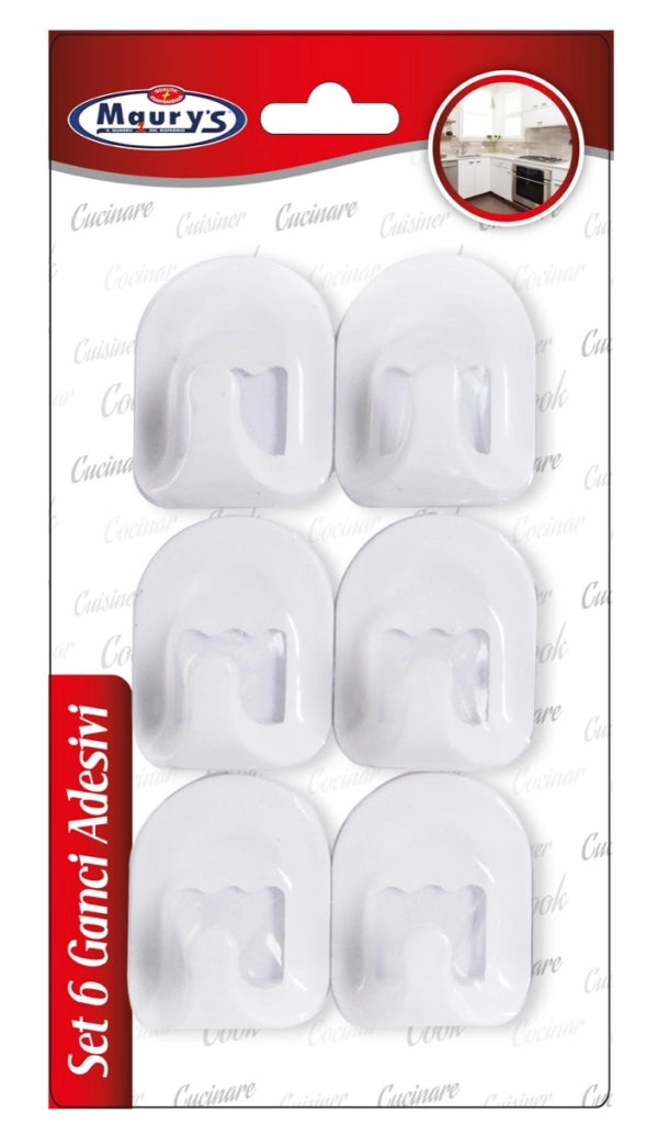 MAURY'S SET 6 GANCI ADESIVI IN COLORE BIANCO