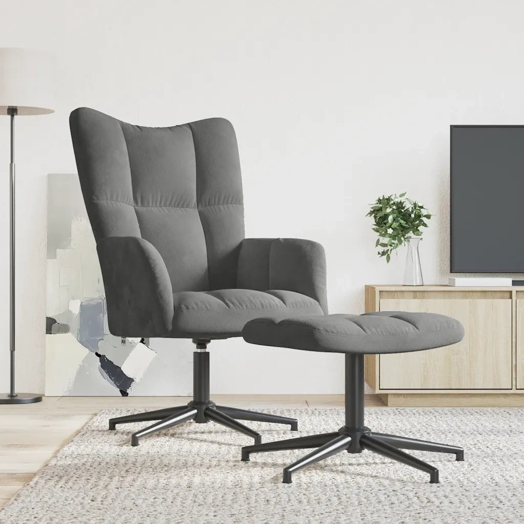 Poltrona | Sedia Relax con Poggiapiedi Grigio Scuro in Velluto