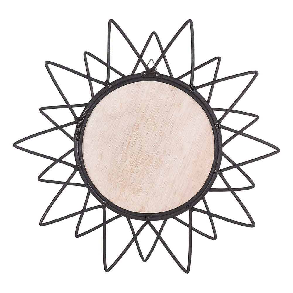 Specchio da parete con cornice in rattan Nero ø 61 cm a raggiera da appendere alla decorazione del soggiorno