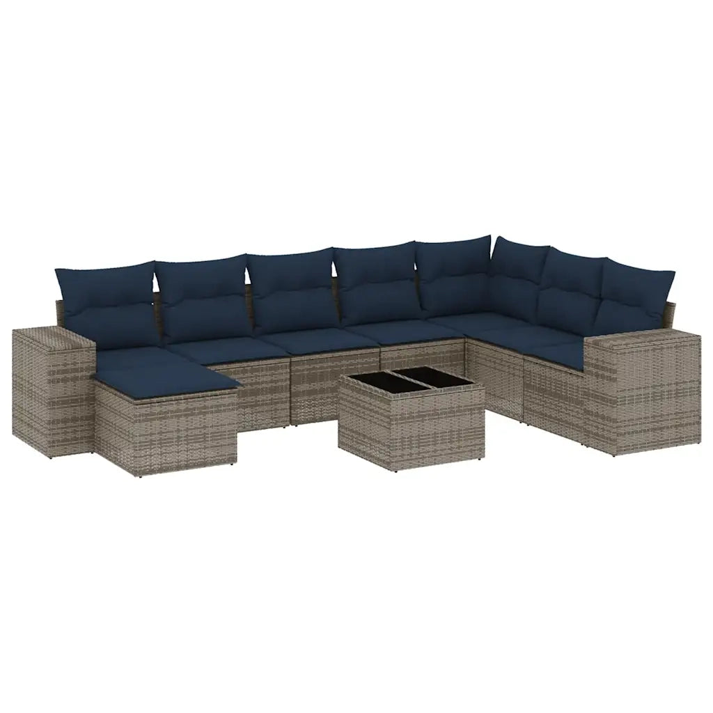 Set Divani da Giardino 9 pz con Cuscini Grigio in Polyrattan 3222970
