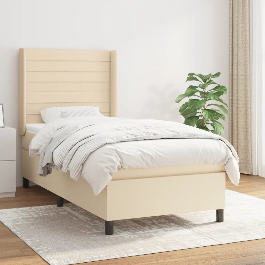 Giroletto a Molle con Materasso-Struttura Letto Crema 90x190 cm in Tessuto 486383