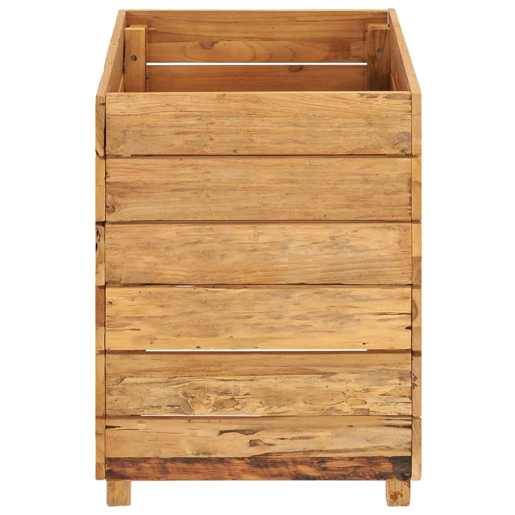 Aiuola rialzata per piante e fiori 50 x 40 x 55 cm legno di teak riciclato e acciaio 02_0000938