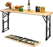 Tavolo da birra da esterno, regolabile in altezza da 75 cm a 105 cm, tavolo da bar da giardino pieghevole, tavolo da picnic con foro per ombrellone, 168,5 x 50 cm (lunghezza x larghezza)