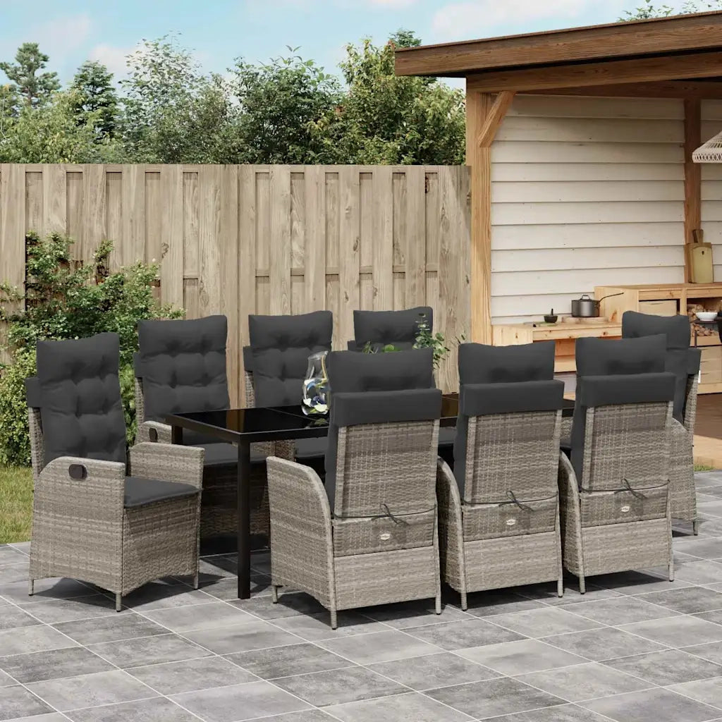 Set da Pranzo per Giardino 9 pcs Grigio chiaro polyrattan 3380525