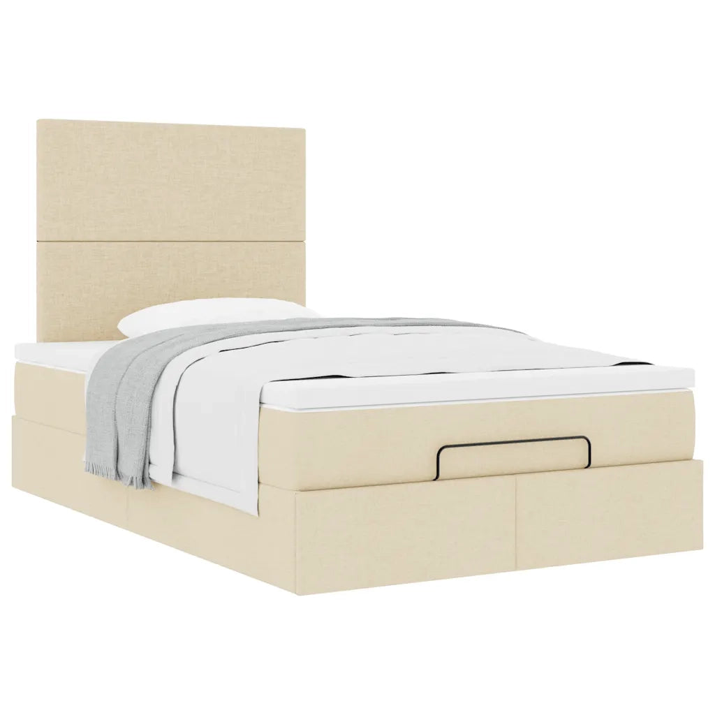 Struttura Letto Pouf con Materasso Crema 120x190 cm in Tessuto 3313062